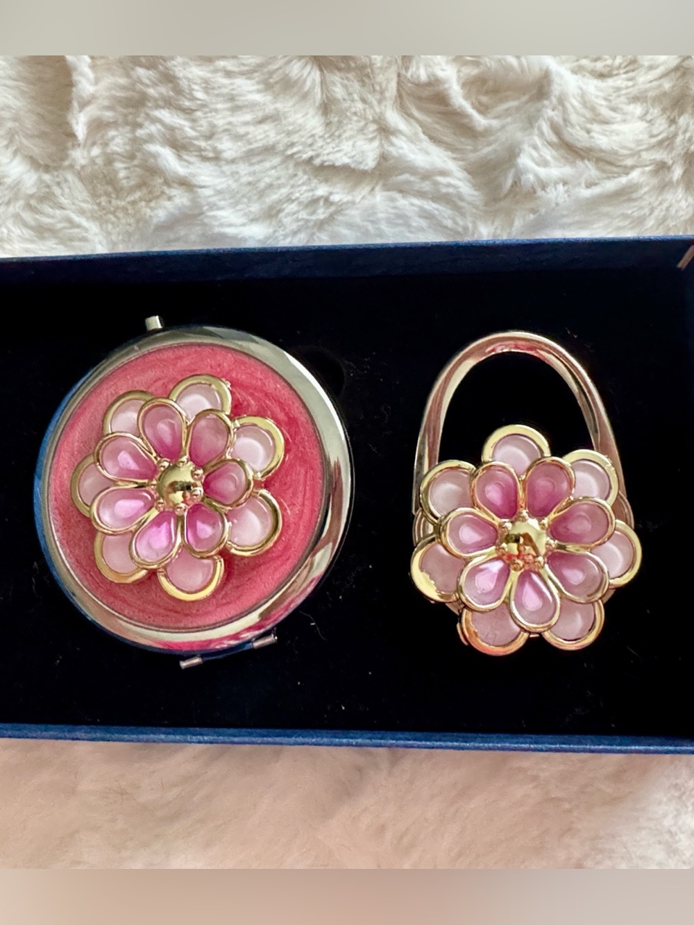 Pink Enamel Compact & Bag charm